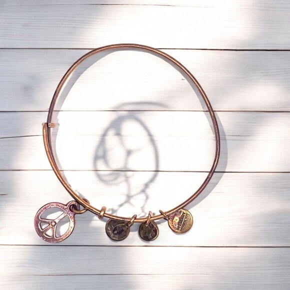 Alex & Ani Peace Charm Bangle Bracelet Gold Finish Expandable - Picture 1 of 2